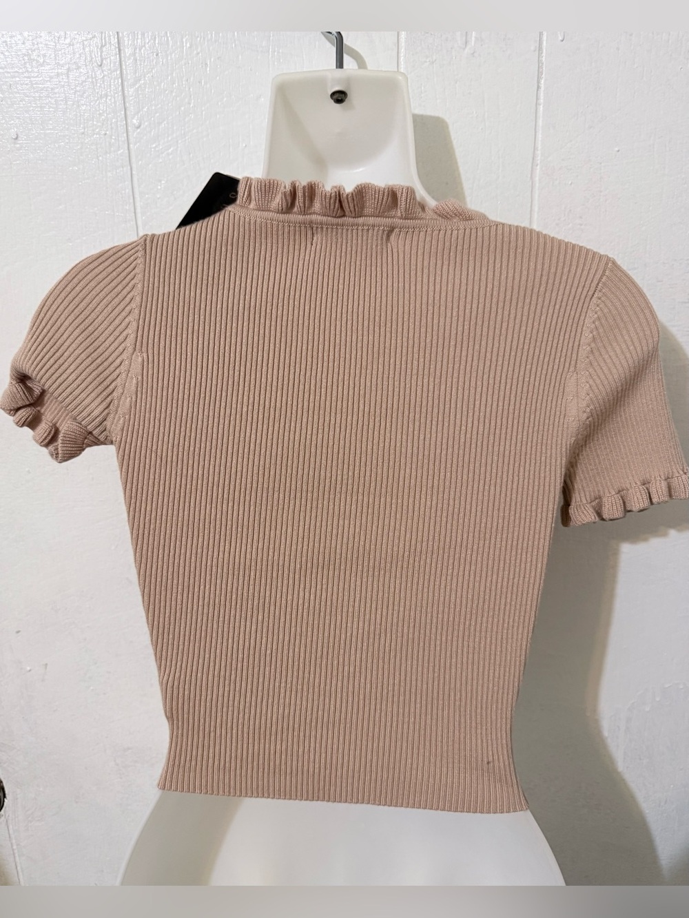 Say What? Taupe Ruffle Tie-Front Ribbed Crop Top - Picture 9 of 12